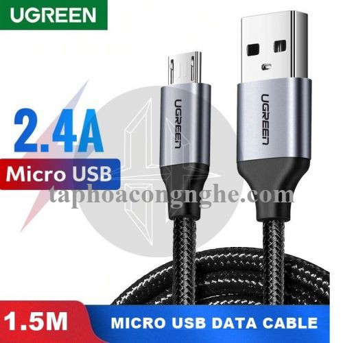 Ugreen 60145 0.5M màu Đen Cáp sạc truyền dữ liệu USB 2.0 sang MICRO USB vỏ dây bọc lưới US290 30060145